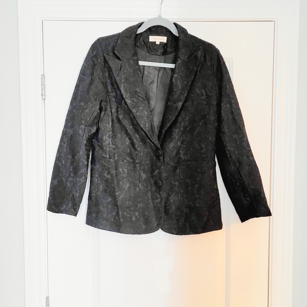 NWOT Solitaire Classic Black Lace Blazer with Notched Lapel Size US L